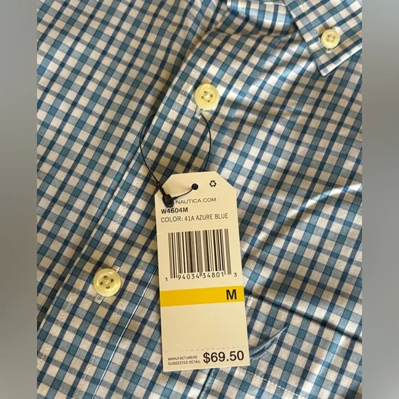 Nautica Men Gingham Shirts Medium Bundle of 2 one short sleeve, one long sleeve - Picture 4 of 9